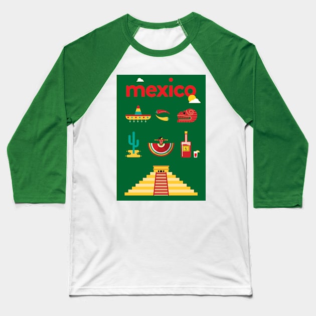 Mexico Poster Design Baseball T-Shirt by kursatunsal